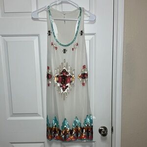 Willow & Clay Sequin Embellished Mini Dress - White and Multicolor